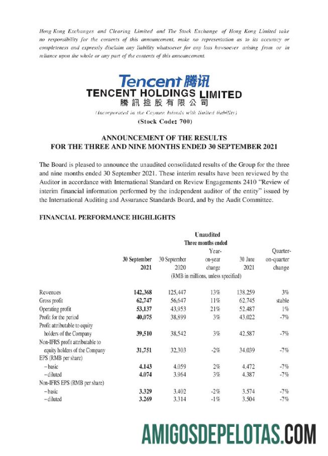 Fatura Tencent dos EUA amostra